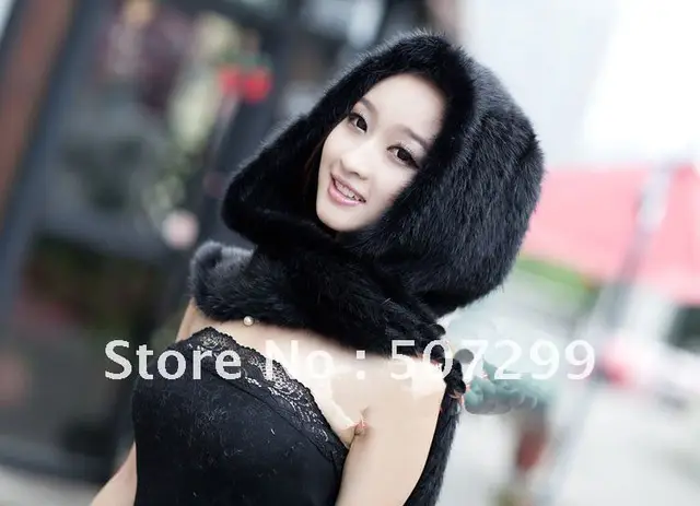 Best price at $105 Cheap CDH069 New Item Fashion Mink Fur Hat With Scarf In Winter For Girls Coffee Color And Black Color