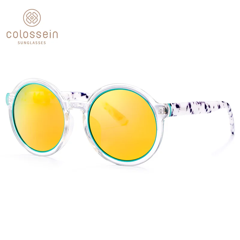 

COLOSSEIN Sunglasses Women Blue Yellow Color Retro Style Plastic Frame UV400 Round Sun Glasses For Women gafas de sol mujer