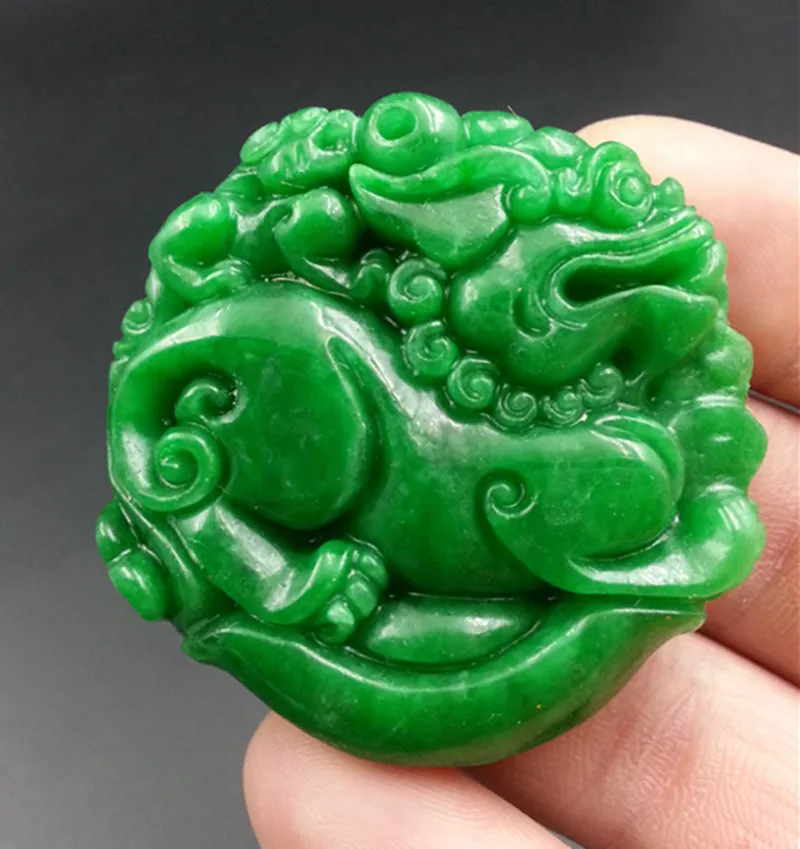 48mm TJP Natural myanmar jadeite jade Stem green PIXIU Bixie jade