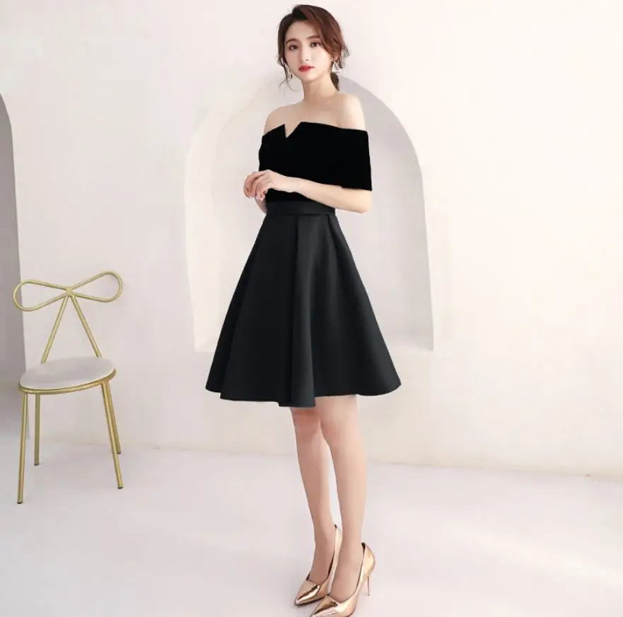 Robe demoiselle d'honneur pour femme2019 новые бархатные атласное с вырезом «лодочкой» с короткими рукавами трапециевидной формы темно-синее Королевское для подружки невесты платье