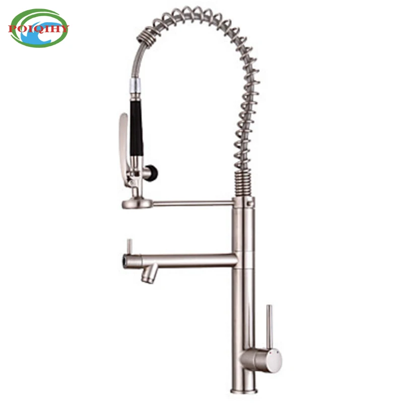 

Luxury Brushed Nickel Deck Mounted Spring Kitchen Water Mixer Taps Faucet Single Handle Two Spouts