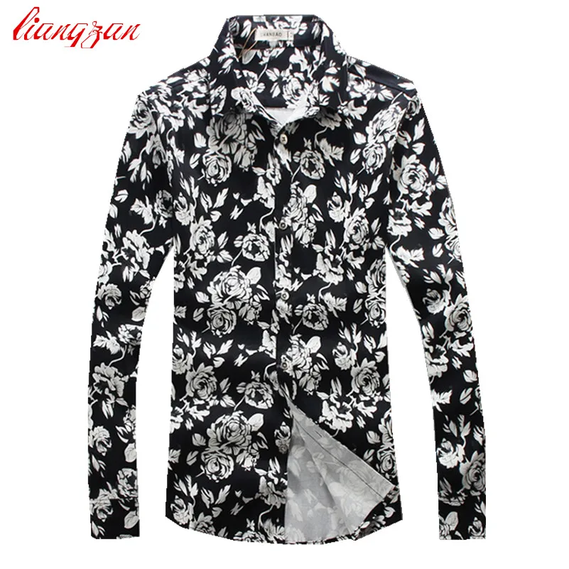 WM /& MW Mens Shirt Slim Fit Long Sleeve Fashon Vintage Boho Print Fancy Shirt Casual Business Blouse Tops