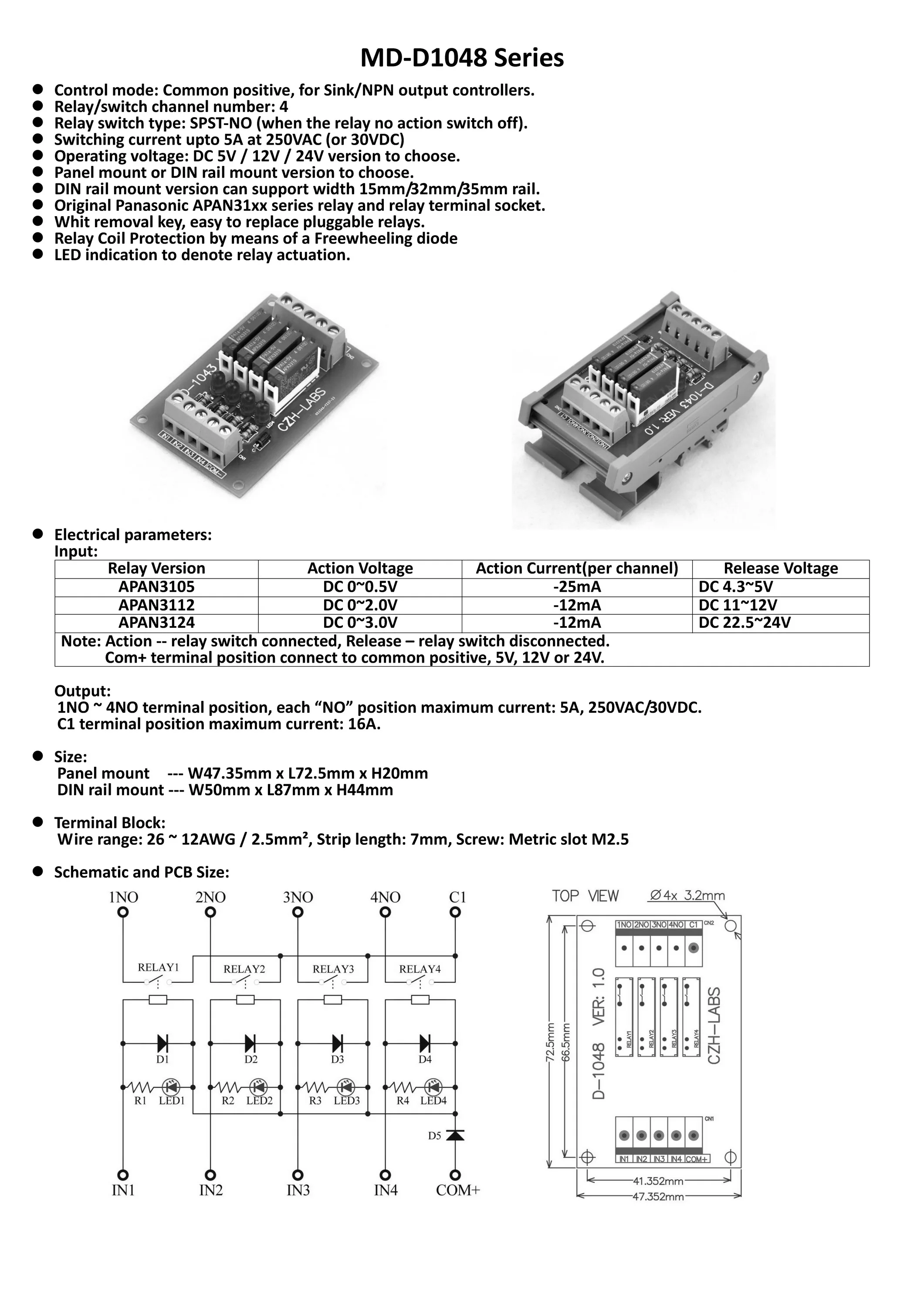 Тонкое крепление на din-рейку DC5V раковина/NPN 4 SPST-NO 5A модуль реле питания, APAN3105