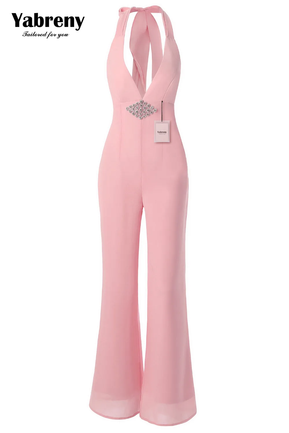 

Yabreny Bridal Jumpsuits Deep-V Neck with Crystal Pink BP111702-2