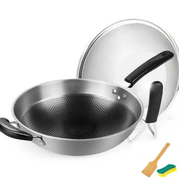 

[TB11]German stainless steel wok no oil smoke household non-stick pan flat-bottom wok uncoated induction cooker gas universal