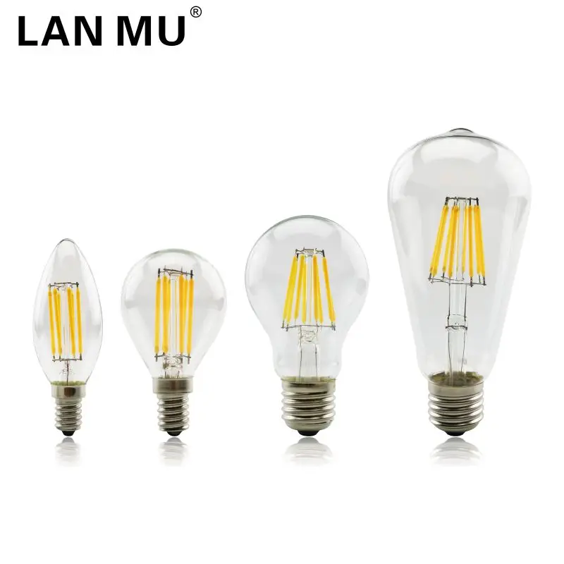 LAN MU LED Filament Bulb E14 C35 C35L G45 LED Bulb E27 A60 ST64 Edison Light 220V 2W 4W 6W Antique Retro Vintage Glass Bulb Lamp LAN MU LED Filament Bulb E14 C35 C35L G45 LED Bulb E27 A60 ST64 Edison Light 220V 2W 4W 6W Antique Retro Vintage Glass Bulb Lamp