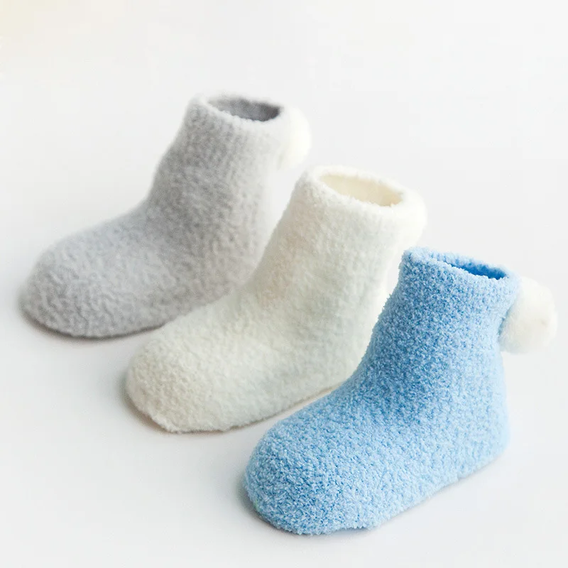 Милые мягкие зимние носки для новорожденных теплые детские носки из кораллового флиса для новорожденных до 3 лет, 3 пары/партия