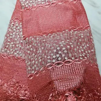 

2019 3D Appliqued lace French Net Lace Fabric Peach Gold African Tulle Mesh Lace Fabric High Quality African Lace Fabric