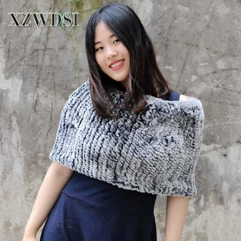 

CX-B-76F Alibaba Clothes New Desigh Fashion Girls Fur Shawl Women Rex Rabbit fur Knitted Scarf Girls Knitted Scarf