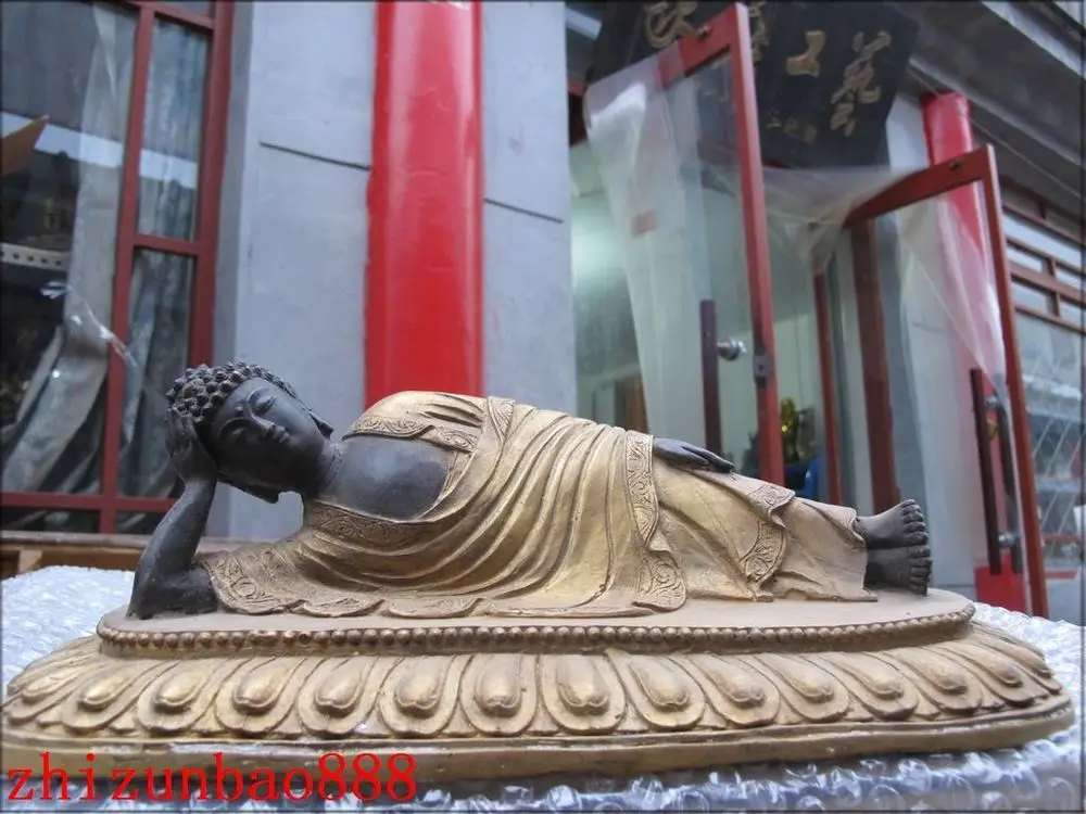 

Tibet Hinduism Bronze Gilt Sleep REST Sakyamuni Buddha Shakyamuni lie Nirvana