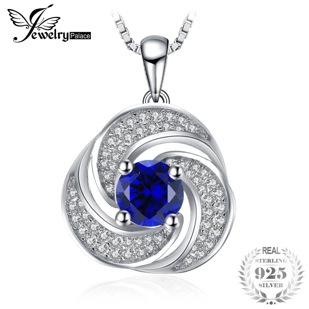 Jewelrypalace Роскошные 1.9ct создан сапфир кулон Цепочки и ожерелья из натуральной 925