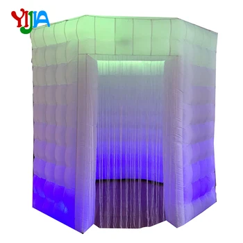 Buy 8.2FT Two Doors Nice Octagon Cabin Inflatable Photo Booth With LED Lights And Inner Air Blower Tent For Wedding, Party, Event