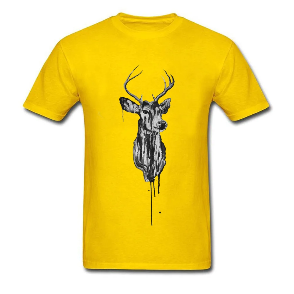 Crewneck Deer Head Cotton Fabric Men T Shirt Summer Short Sleeve Tops Tees Slim Fit Printing Tops Shirt Free Shipping Deer Head yellow