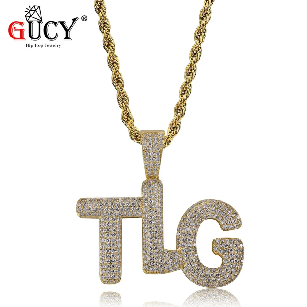 

GUCY Hip Hop Lil Pump Custom Bubble Letter Pendant Necklace All Iced Out Micro Pave Cubic Zirconia Stones TLG Pendants For Men