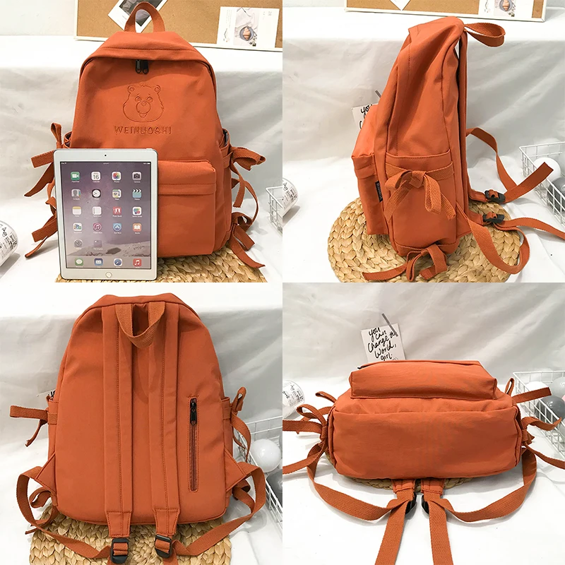 Female Embroidery Cute Backpack Bear Nylon Women School Bag For Girl Student Backpack Kawaii waterproof book Bag Fashion Teenage