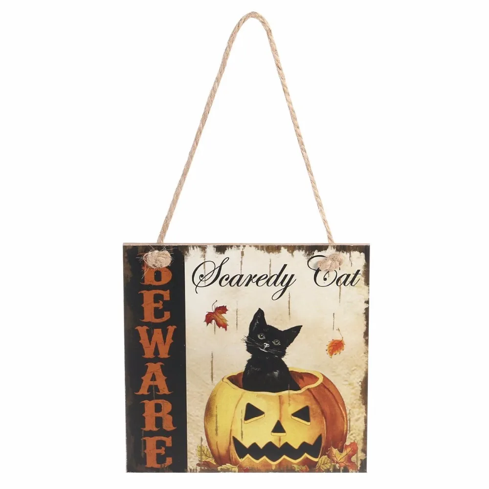 Halloween BEWARE Cat Rectangle Hanging Wall Sign Decoration Halloween