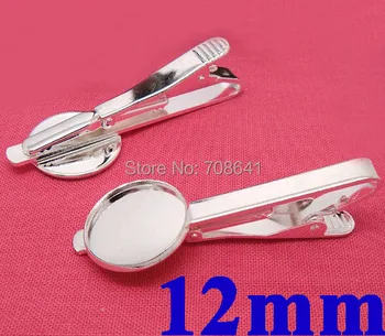 

Tie Clip Clasps Bar with 12mm Round cabochon Bases Settings Blank Findings Men's Weddings Tie Cuff and Collar Silver Plated