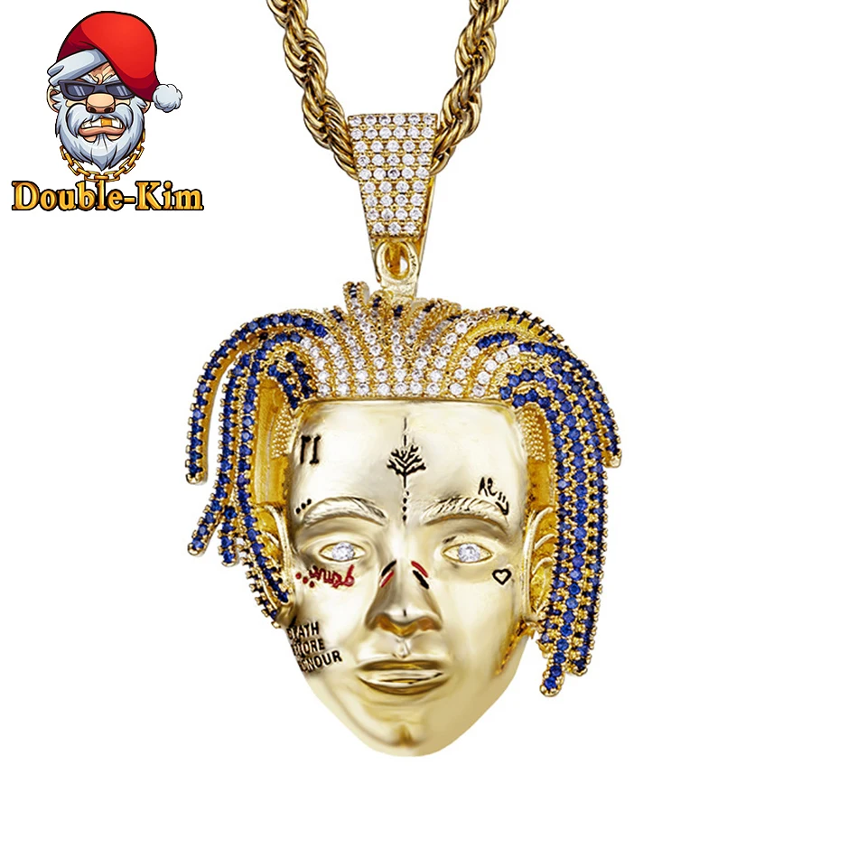 

Rock Boy Pendant Necklace Men Hiphop Rock Street Culture Iron Alloy Inlaid Zircon Gold Chain Necklace Fashion Man Jewelry Gift
