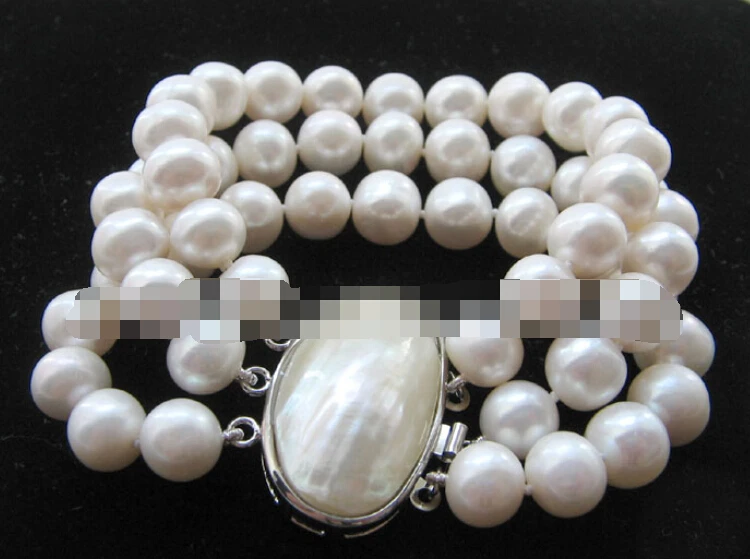 

0724 3row natural white round freshwater pearl bracelet