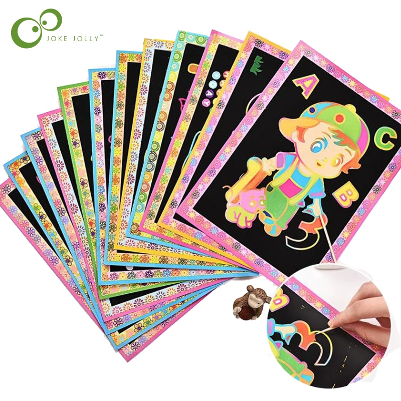 

1Pc 2 Size Available Two-in-one Magic Color Scratch Art Paper Coloring Cards Scraping Drawing Toys for Children GYH