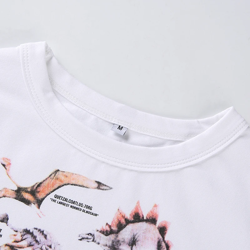 Белые женские футболки с принтом динозавра и животных, женские футболки с коротким рукавом и круглым вырезом, трикотажная летняя модная футболка