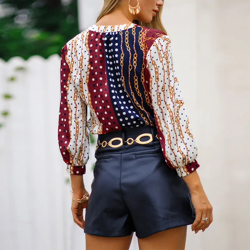 Bohemia As Empalme Manga Sedoso De Calle En Cárdigan Suelto V Dot Señoras Camiseta Cuartos La Tres Cuello Picture Camisa Tops breasted Single Mujeres wRX61v