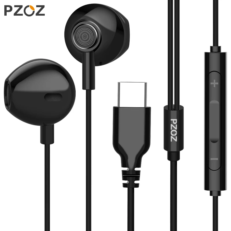 PZOZ USB C Earphone Wired Control Bass In Ear type c Sport Headset Type C Jack Headsets With Mic For Xiaomi Mi Mix 2s 8 SE 6X A2