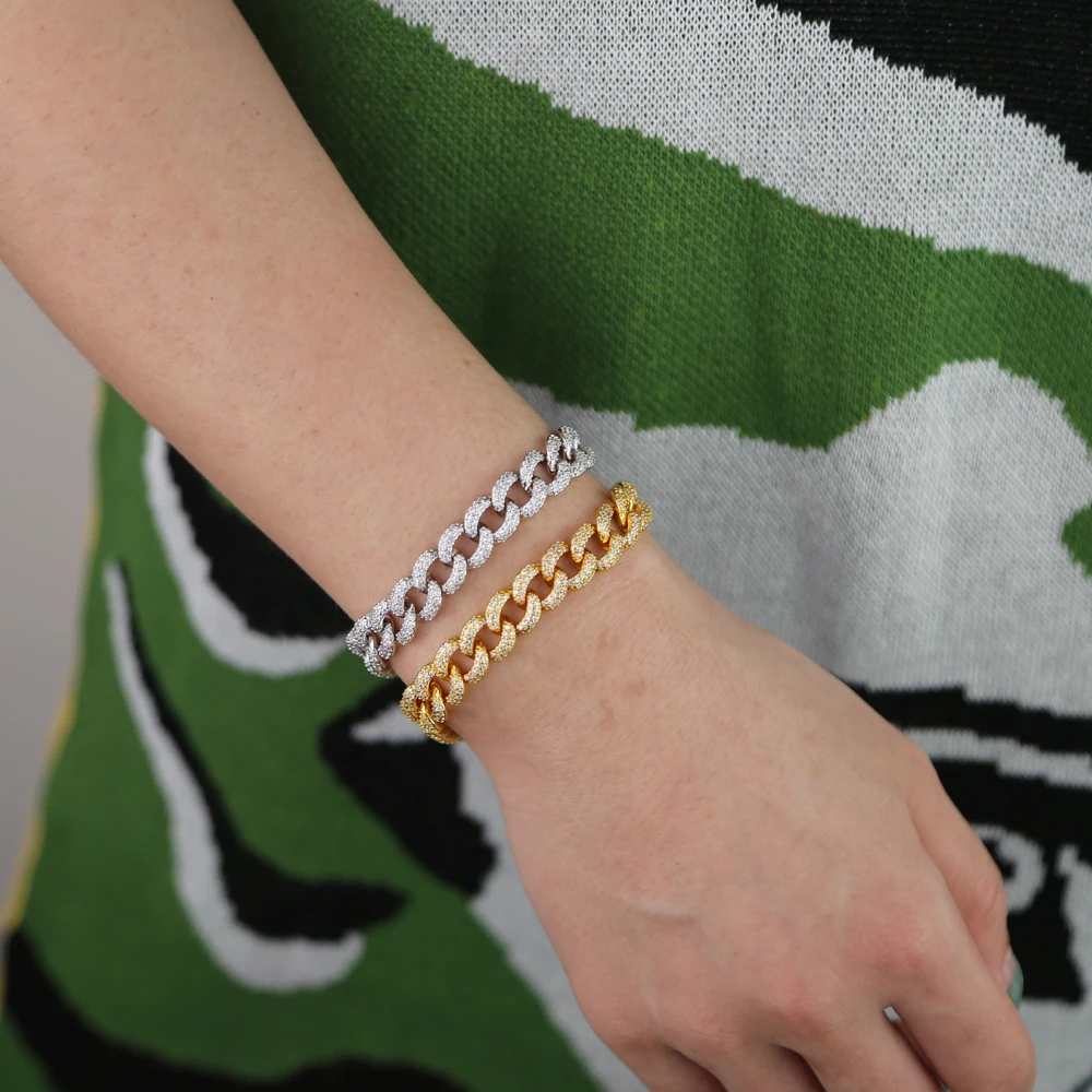 Хип-хоп шикарные Позолоченные циркониевые фианитовые брендовые браслеты мужские роскошные серебряные и золотые цвета с цепочкой в стиле Майями кубинские модные ювелирные изделия