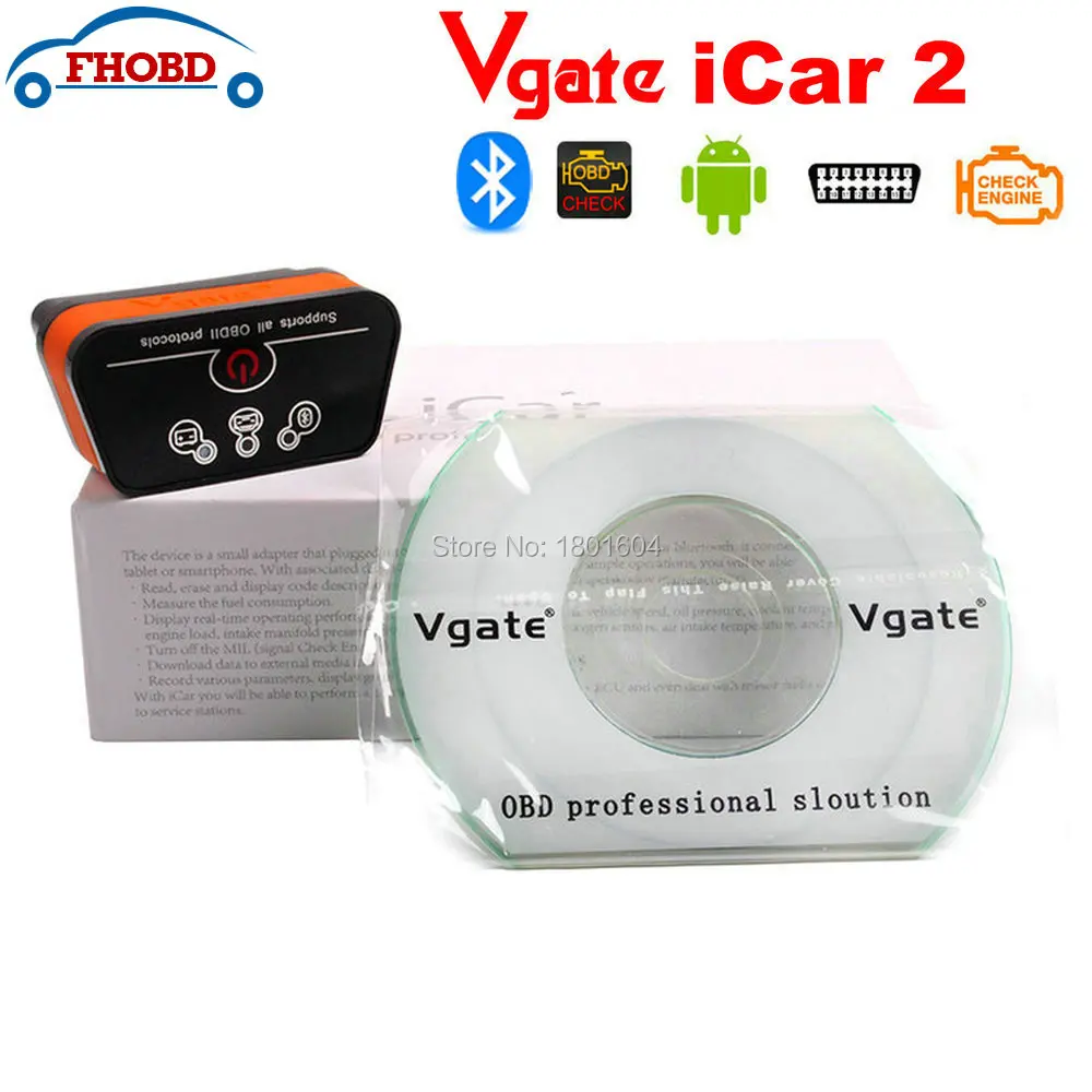Vgate iCar2 icar 2 Bluetooth ELM327 OBD2 Scanner For Android Code Reader Diagnostic Tool Icar OBD Scanner Black-Orange Color