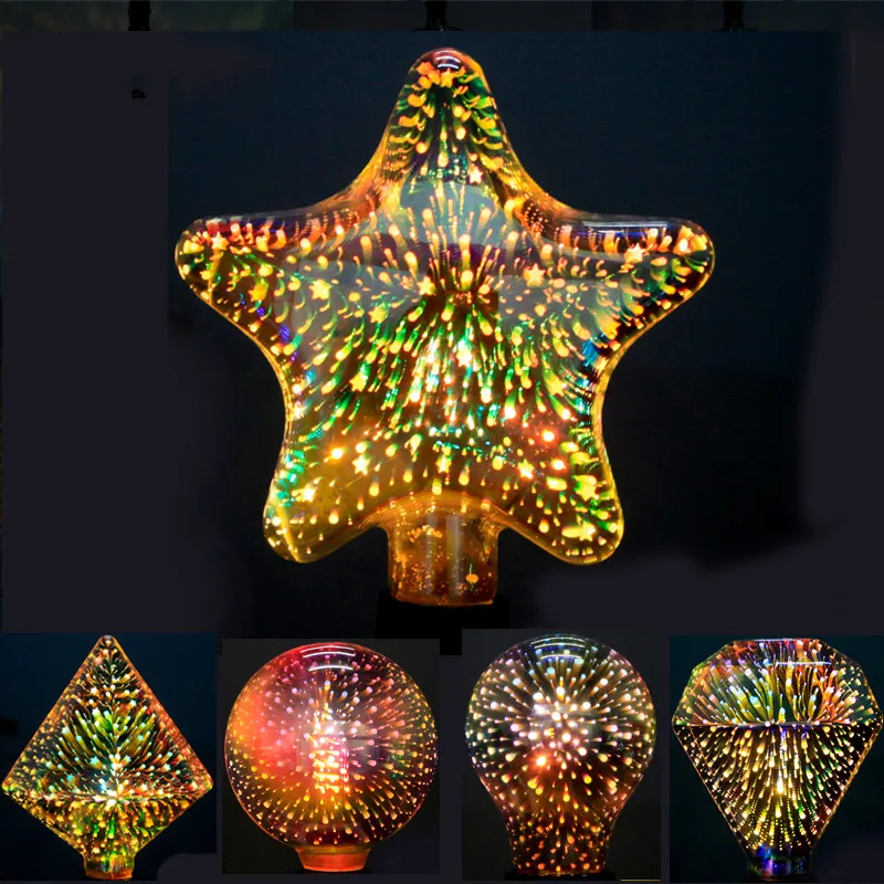 

E27 White 3D Star LED Lamp Fireworks Effect Vintage Edison Bulb 3D Holiday Lights Christmas Decoration Night light Ambilight