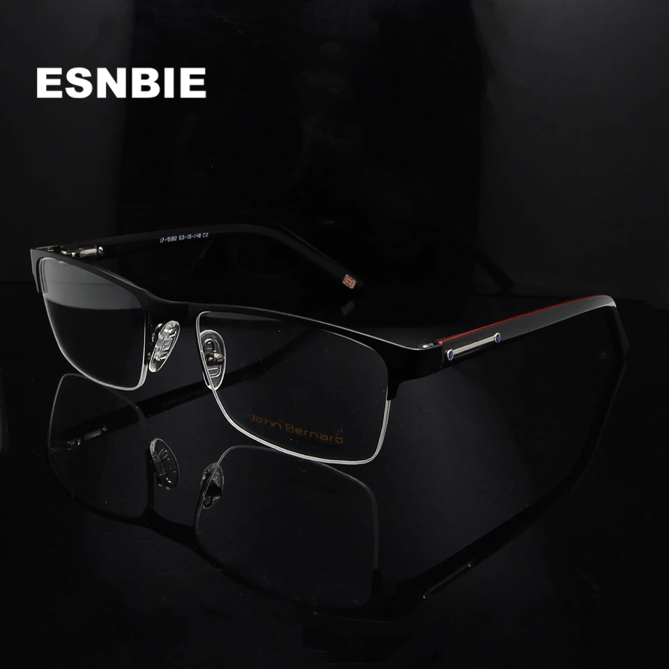 

ESNBIE Alloy Metal Optical Frames Man Square Eyeglasses Frames Half Frame Glasses Myopia Prescription Eyewear Semi-Rimless Glass