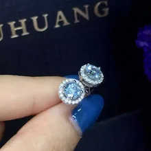 Серьги-гвоздики с натуральным голубым топазом, 925 серебро, серьги с натуральным драгоценным камнем, круглые женские вечерние серьги, ювелирные изделия