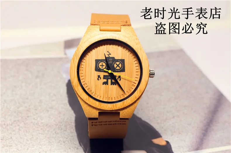 Hotime B14 Для Мужчин's Дизайн бренд роскошь природы Bamboo робот циферблат Часы с реальный кожаный ремешок кварцевые наручные часы как Рождество OEM
