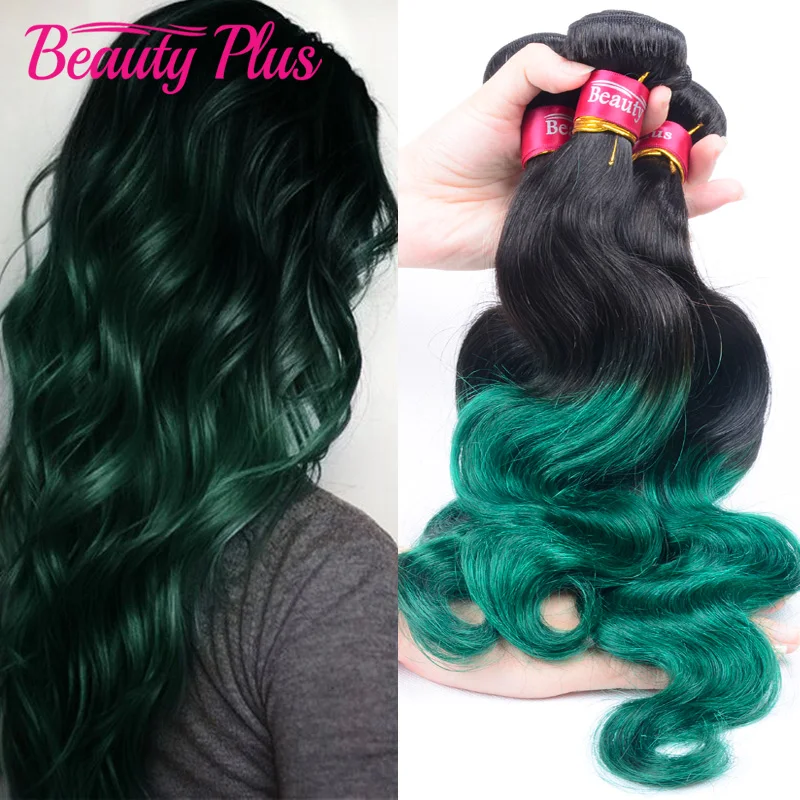 

Ombre 1B Black Green Human Hair Extensions Peruvian Body Wave Virgin Hair 2 Bundles Bouncy 7A Ombre 2 Tone Teal Green Wavy Hair
