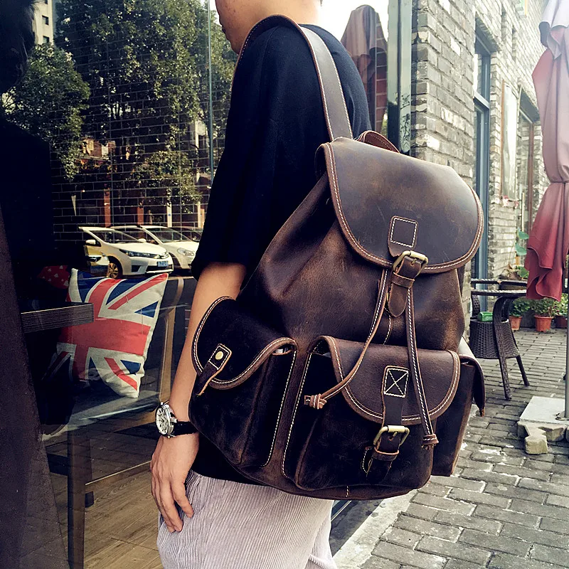 Кожаный рюкзак мужской винтажный вместительный коричневый|mens leather backpack|leather