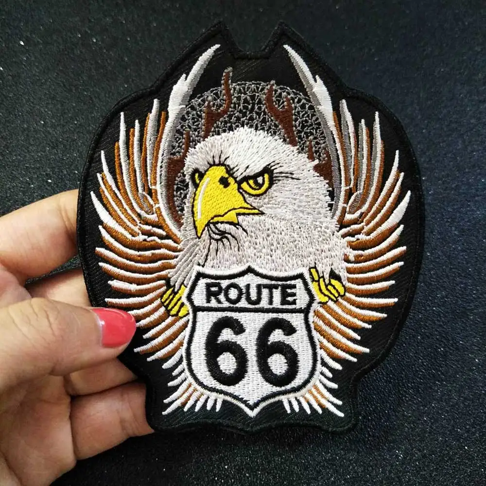 

ROUTE 66 biker patch for Jacket backing, punk motorcycle embroidery skeleton biker badge, skull patch Garment Accessory