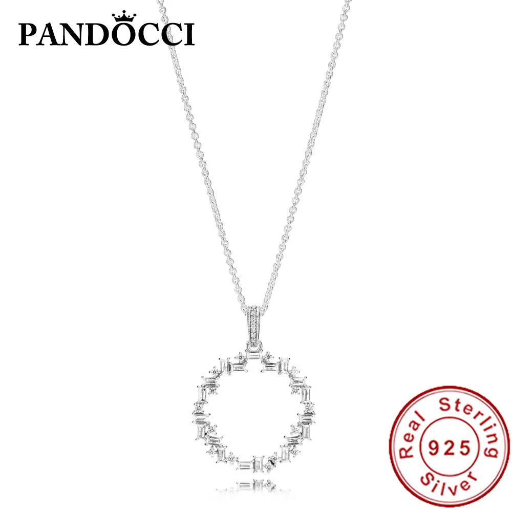 

PANDOCCI 100% 925 Sterling Silver 397546CZ Shards of Sparkling Necklace Elegant Clavicle Chain For Ladies Gift
