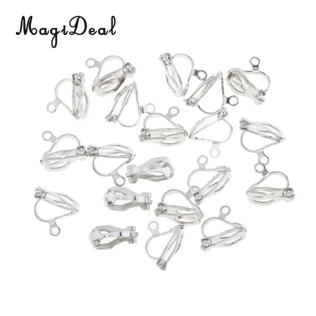 20PCS 12 x 10mm Silver Plated Metal Clip on Earring Earwire Jewelry Findings Silver Plated French Ear Wires Hoop Earring Clip 