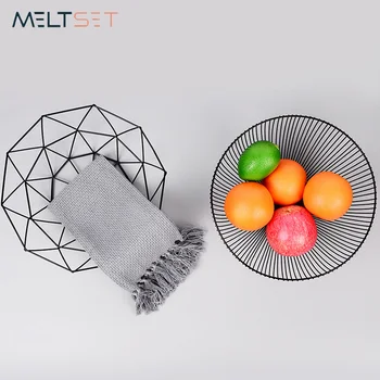 

2018 New Fruit Storage Basket Metal Food Organizer Nordic Household Snacks Collection Iron Fruits Plate Kitchen Space Saving