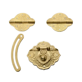 

1 set Antique copper jewelry box hasp latch Chest Lock wooden case hinge Brass Buckle Drawer Latches Hardware Accessories