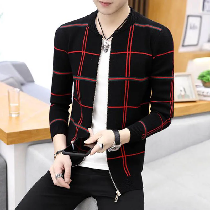 

Men Sweater Cardigan Zipper Striped 2019 New Arrival Autumn And Winter Thin Slim Male Knitted Coat Student Korean Style M18