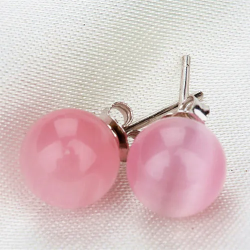 Pink Винтажные круглые серьги-гвоздики с натуральным зеленым камнем и посеребренным покрытием для женщин, ювелирные аксессуары - Окраска металла: Pink