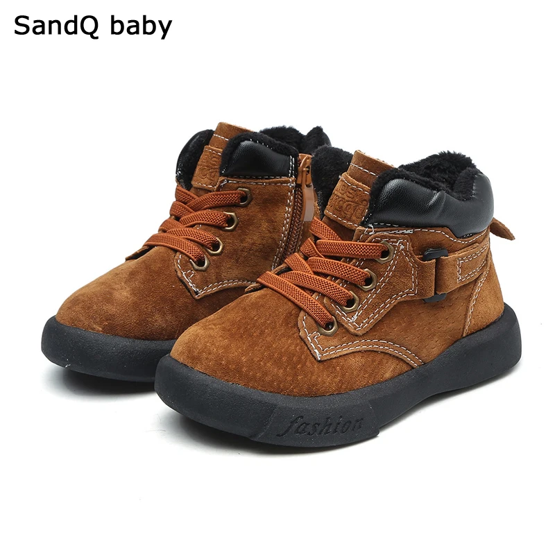 

2019 New Winter Children Fashion Boots Genuine Leather Kids Ankle Boots Boys Girls Sport Running Shoes Flat Plush Sneakers