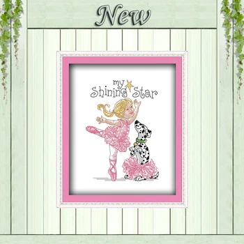 

My shine star girl dog decor painting counted print on canvas DMC 14CT 11CT Chinese Cross Stitch Needlework Sets Embroidery kits