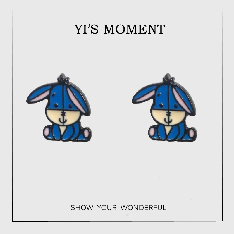

2019 party Gift Enamel stud Earrings Crayon Pooh Bear Eeyore Donkey Earing for women