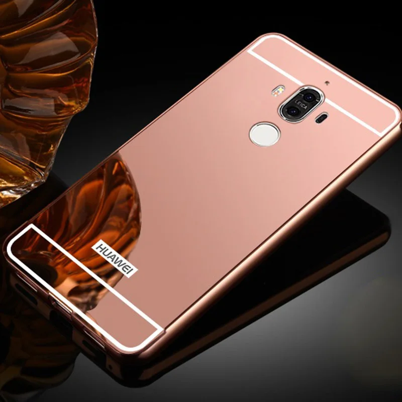 For Huawei mate 9 Case Mirror Back Cover Case Aluminum Metal Frame