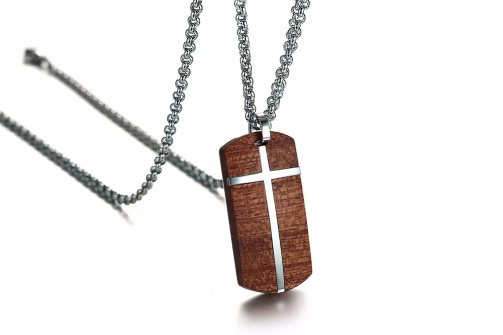 Unique Mens Necklaces Hand Crafted Rosewood Cross Inlay Pendant Necklace Men Wood Jewelry with Stainless Steel 24_ Chain collares collier colar kolye collane 14