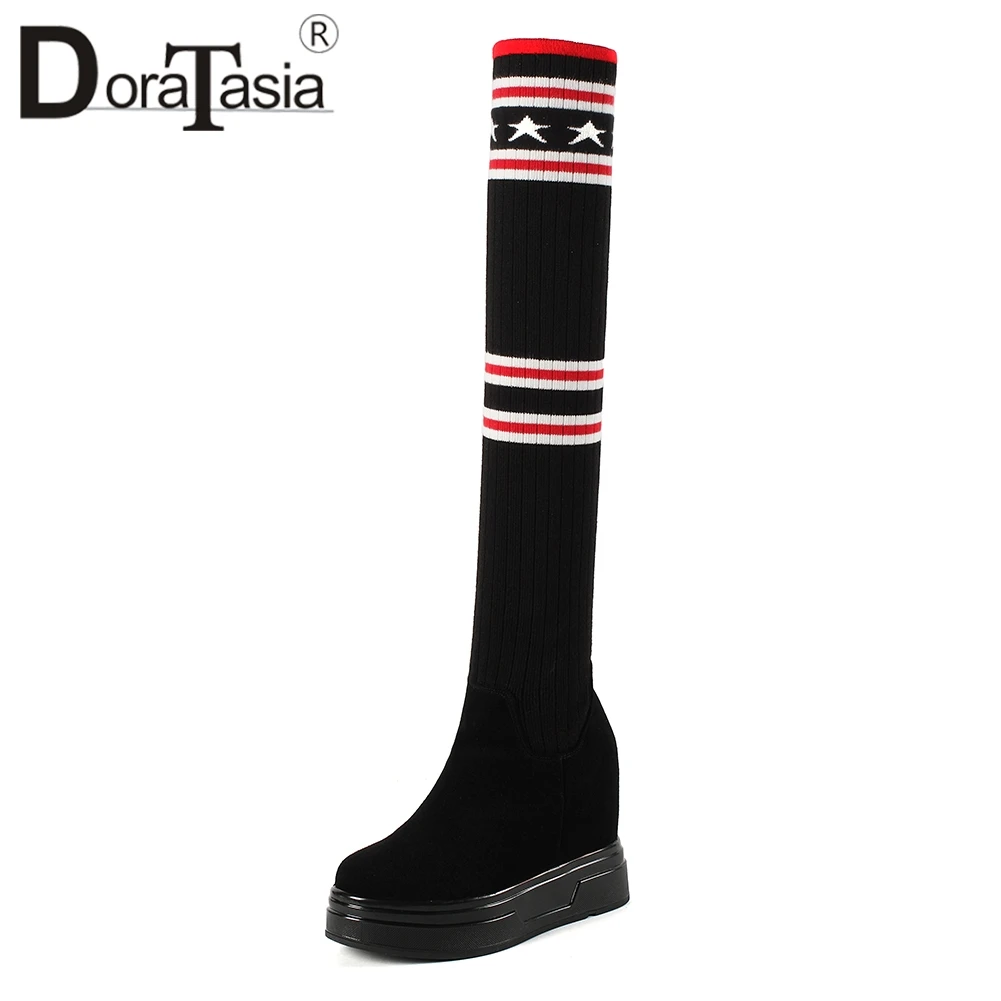 

DORATASIA Sweet Thigh High Socks Boots Women Natural Kid Suede Platform Shoes Woman Colorful Height Increasing Footwear 32-40