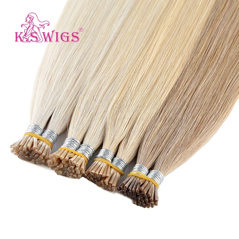 K.S парики с двойным нарисованным I наконечником человеческие волосы для наращивания прямые предварительно скрепленные волосы remy 20 ''28'' 1