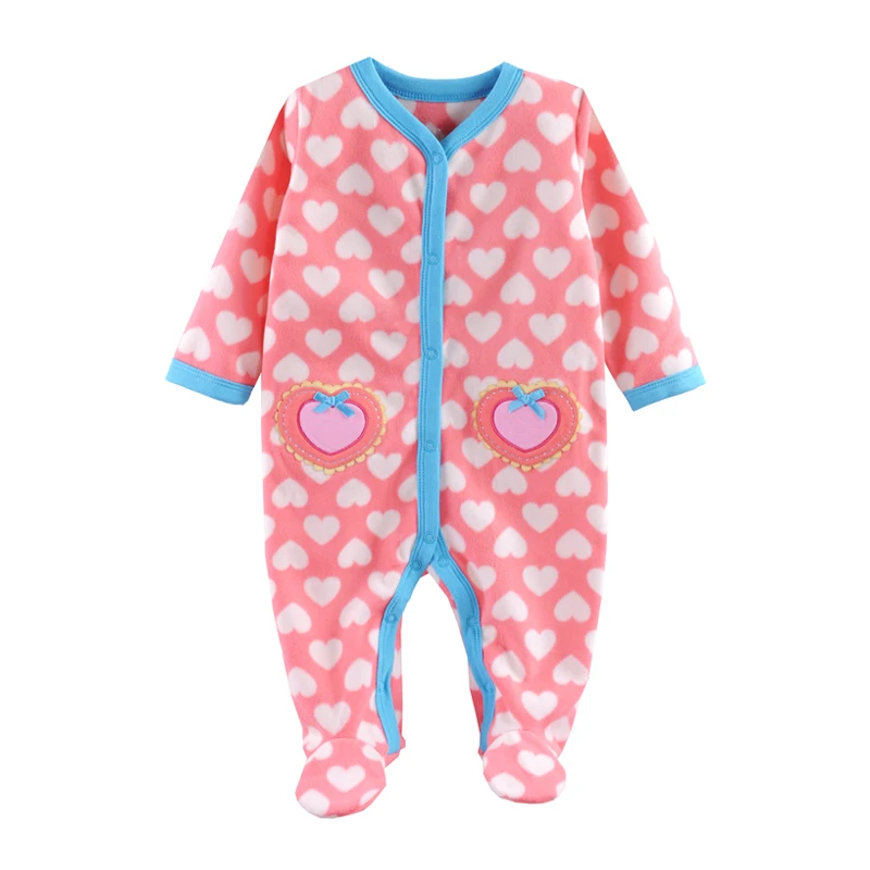 

Spring Autumn winter Fleece Baby Rompers Cute Pink Baby Girl Boy Clothing Infant Baby Girls Clothes Jumpsuits Footed Coverall